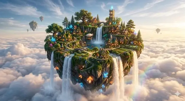 Floating Island Fantasy ai prompt gemini copy paste