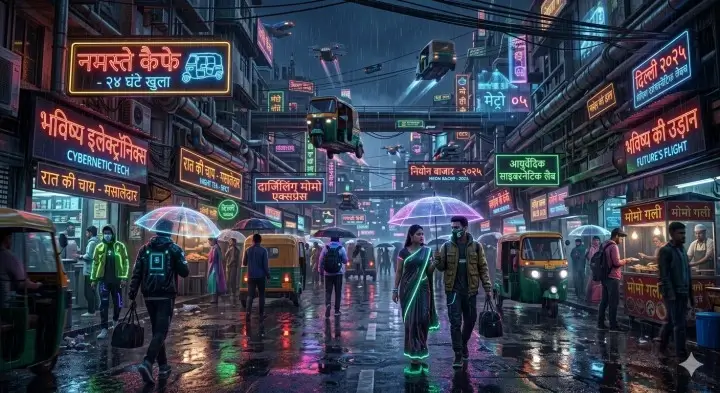 Futuristic Indian Street 🇮🇳 gemini ai prompt